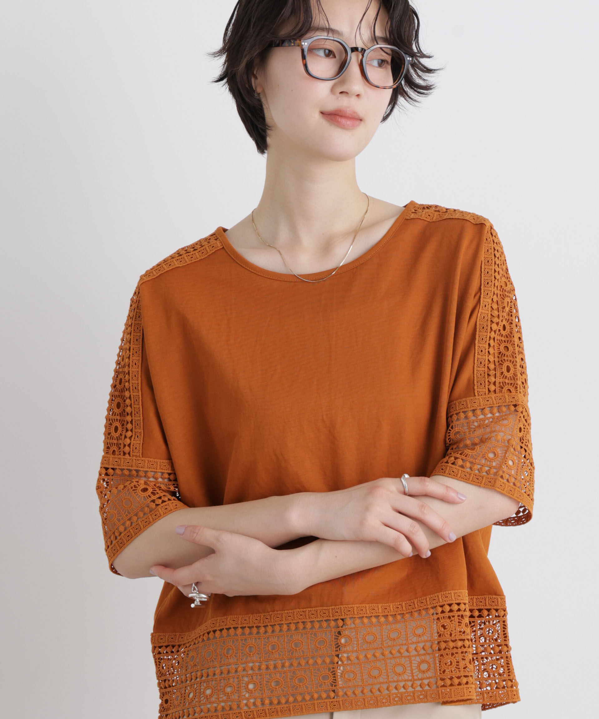 nano･universe「レースコンビドルマンカットトップス」|Tシャツ・カットソー|