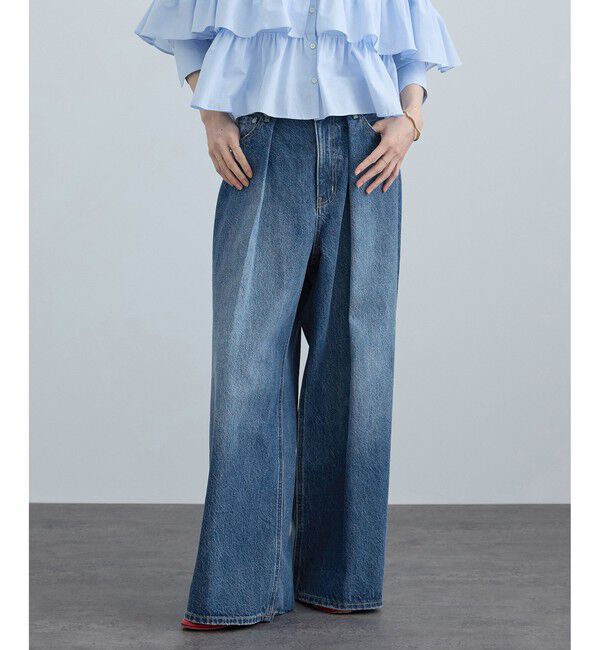 SALON adam et rope'「【WEB限定】フロントタックデニムパンツ」|デニム|ブルー系(45)