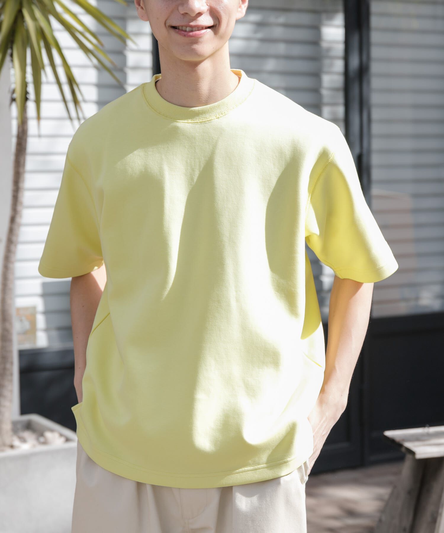 URBAN RESEARCH DOORS「FORK&SPOON　ストレッチダンボールショートスリーブTシャツ」|Tシャツ・カットソー|イエロー