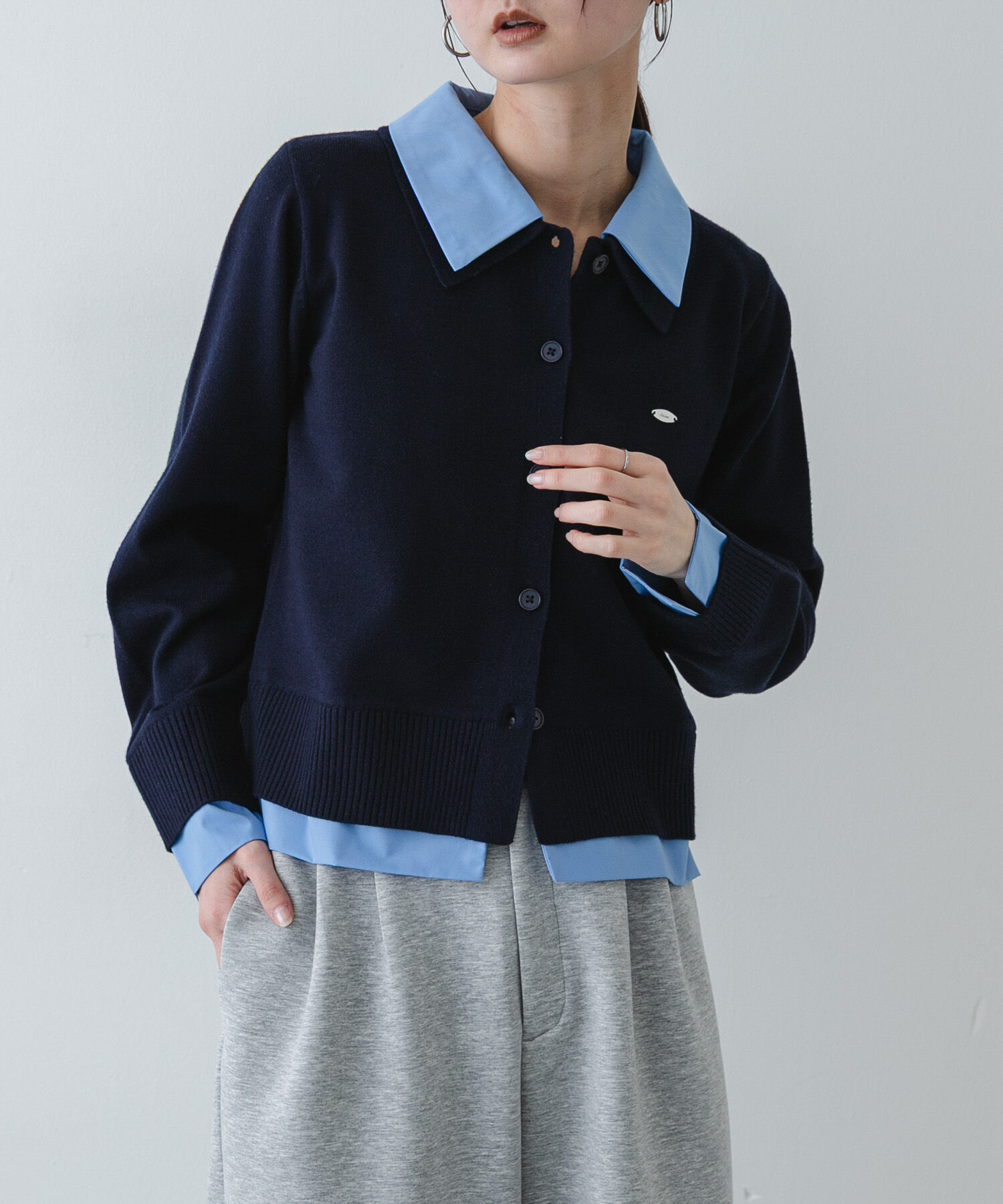 SENSE OF PLACE by URBAN RESEARCH「『洗濯可』プレートツキシャツドッキングニットカーディガン」|ニット・セーター|ネイビー