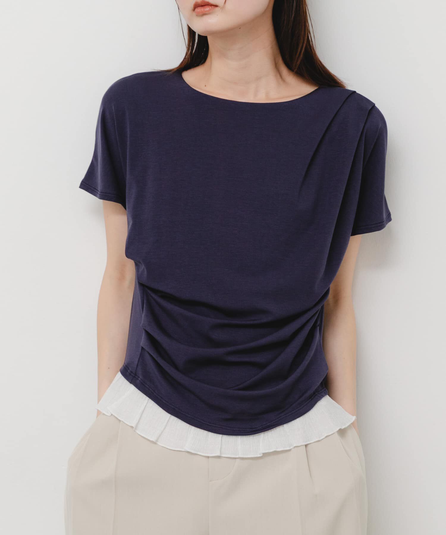 SENSE OF PLACE by URBAN RESEARCH「フリルドレープトップ」|Tシャツ・カットソー|ネイビー