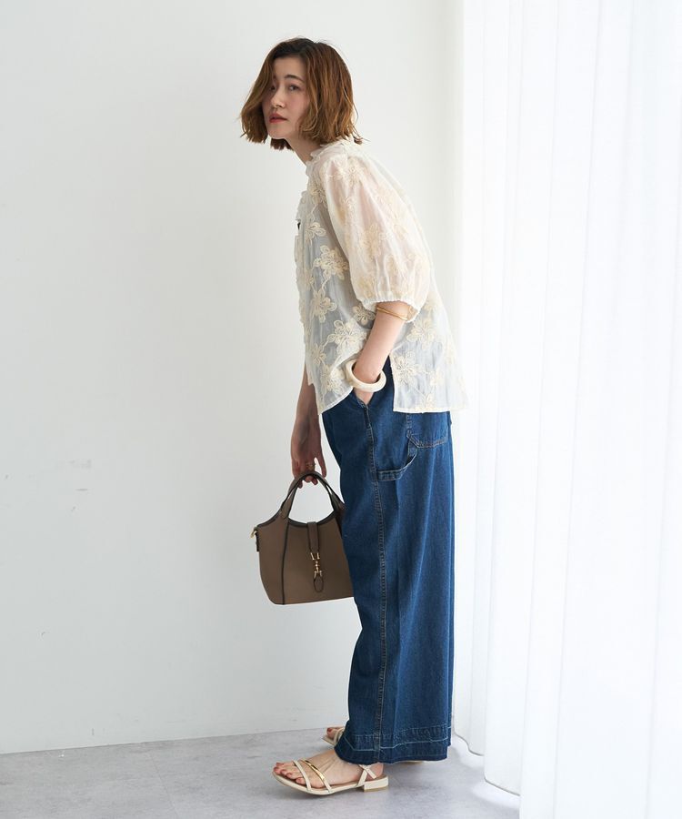 YECCA VECCA「フリルVネック刺繍シアーシャツ」|シャツ・ブラウス|