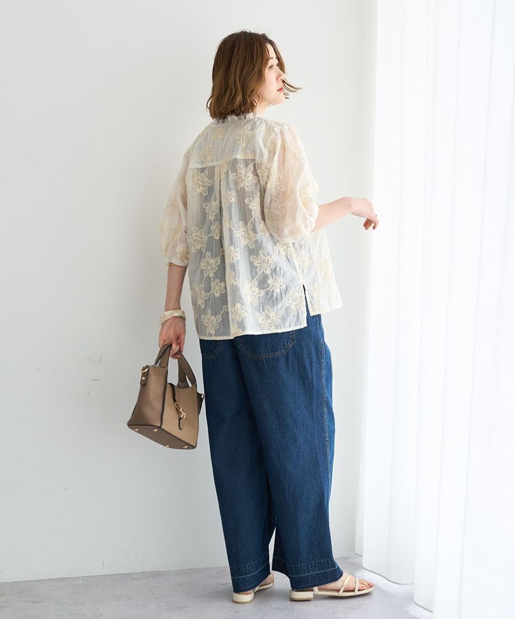 YECCA VECCA「フリルVネック刺繍シアーシャツ」|シャツ・ブラウス|