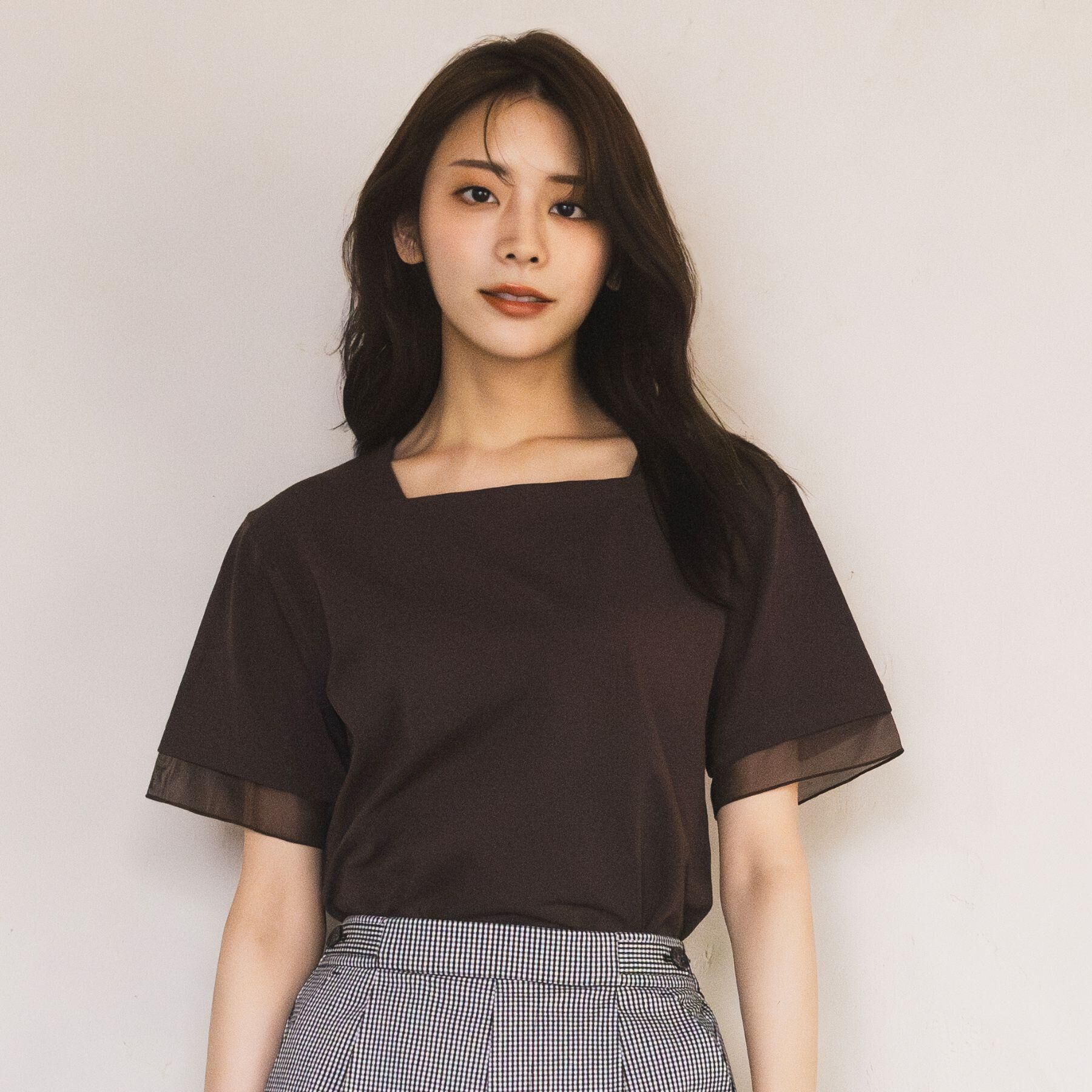 grove「【二の腕カバー】袖口シアースクエアネックTシャツ」|Tシャツ・カットソー|