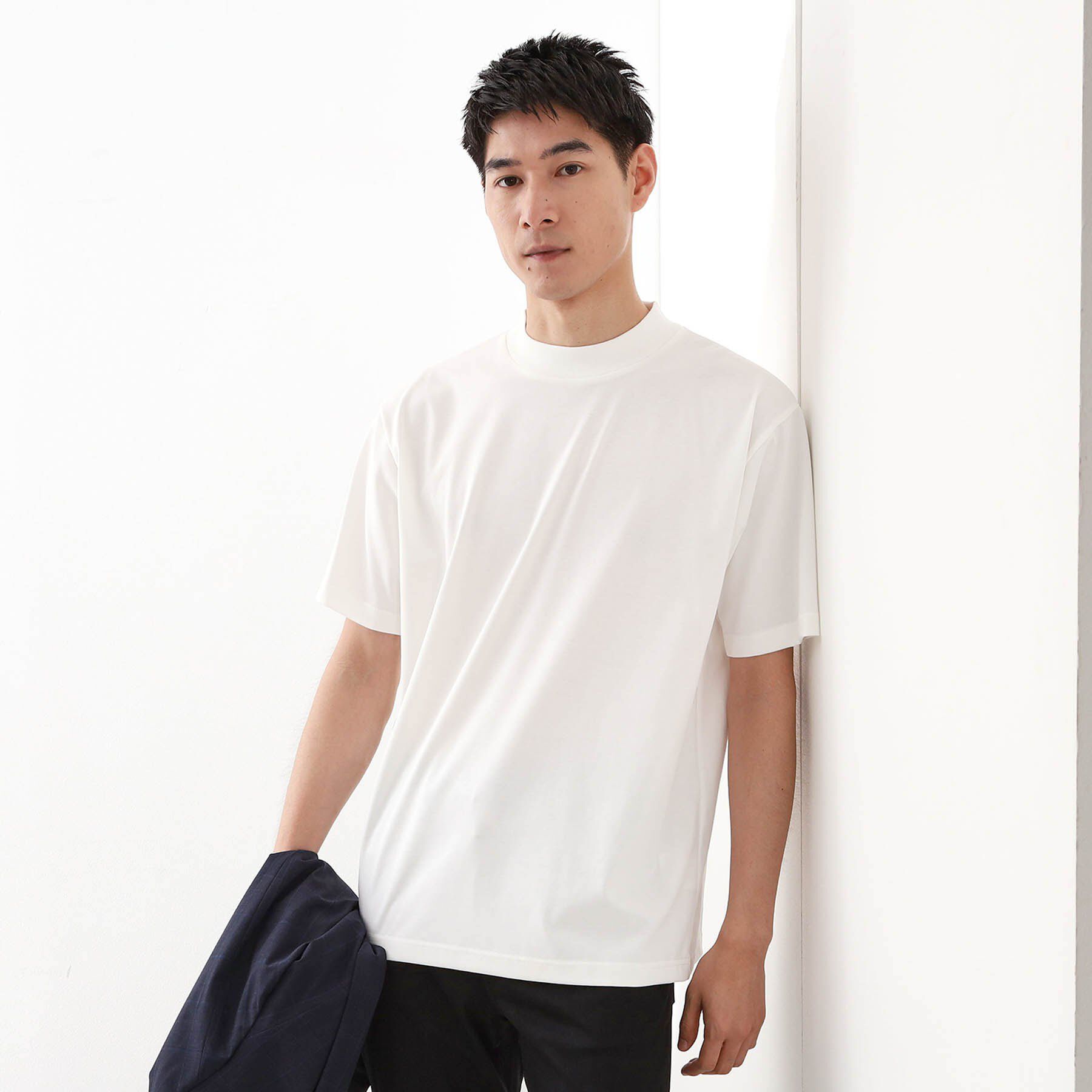 THE SHOP TK「モックネックプレーティング半袖Tシャツ 【接触冷感/洗濯機OK】」|Tシャツ・カットソー|オフホワイト(003