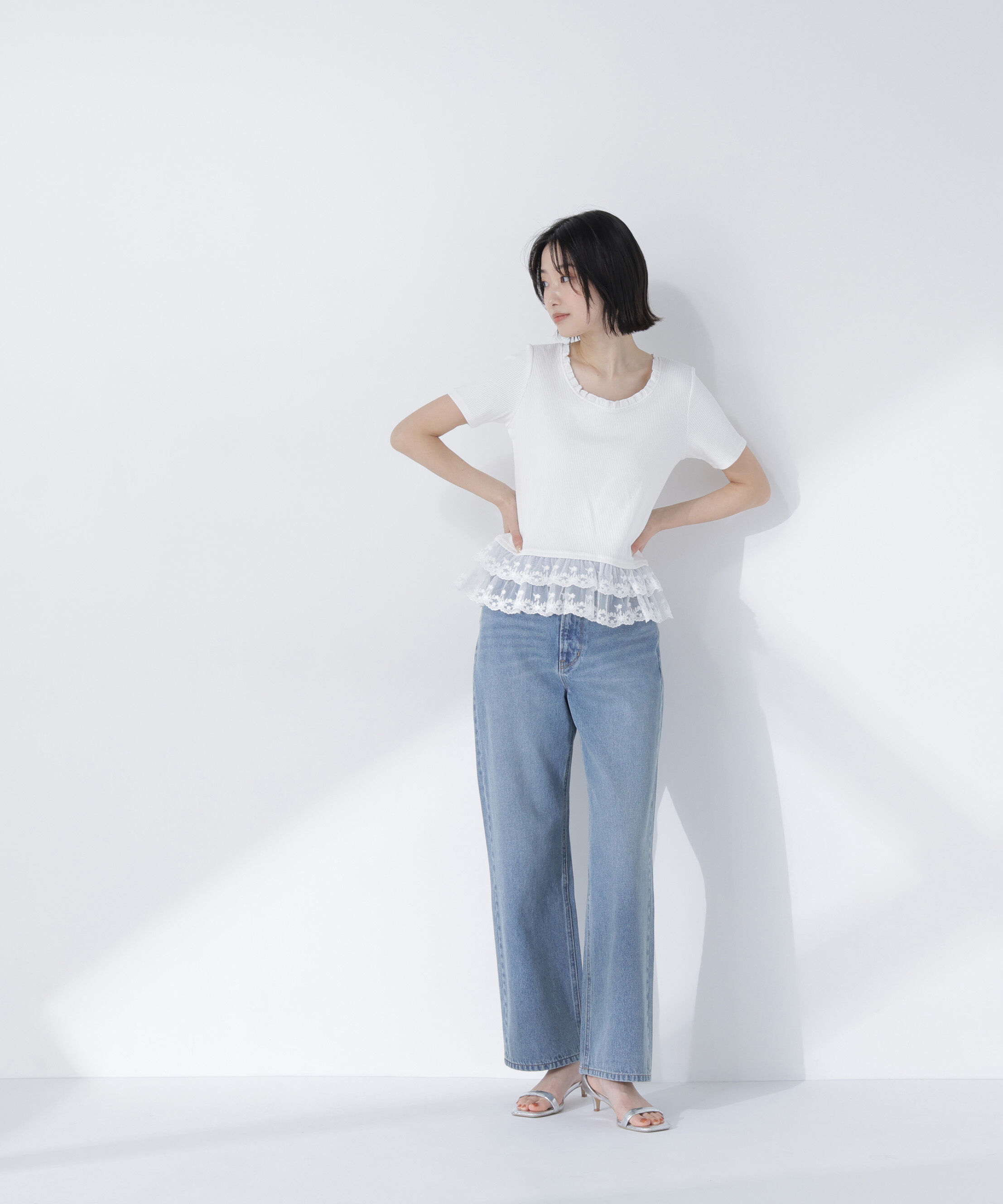  「レースドッキングフリルカットソー」|Tシャツ・カットソー|