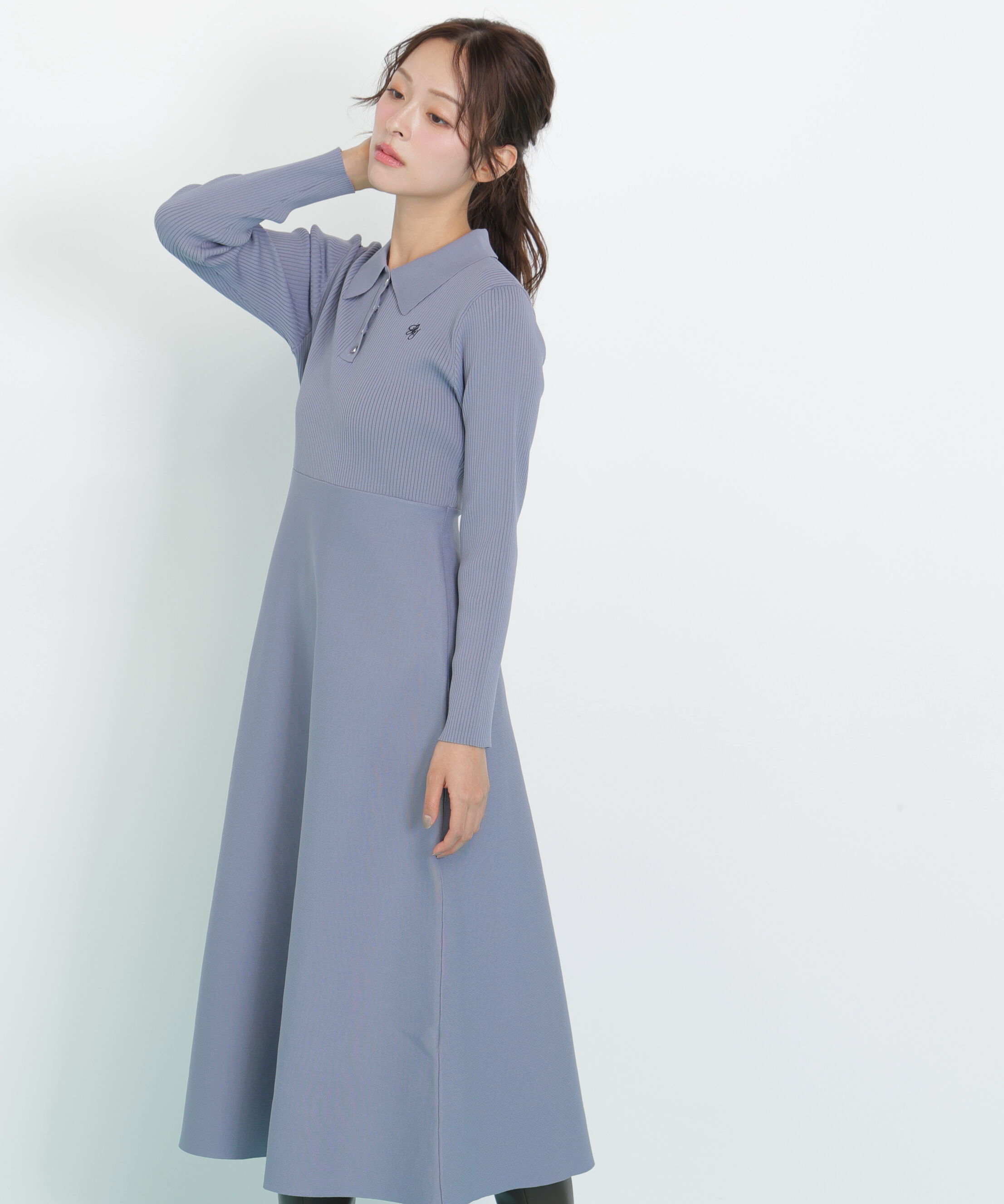  「長袖ポロネックニットワンピース」|ワンピース|