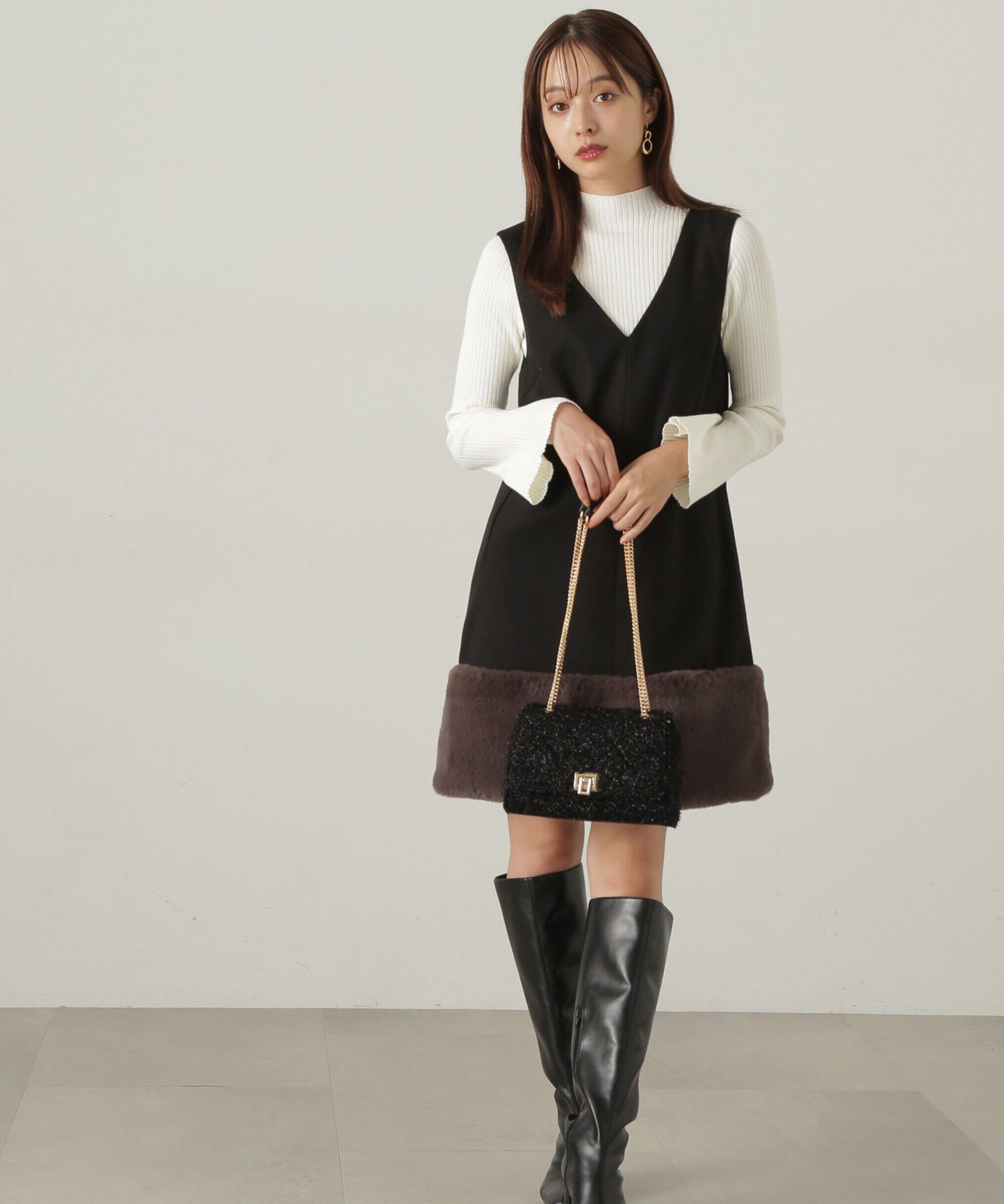 PROPORTION BODY DRESSING「パールボタンモックネックリブニット　24AW」|ニット・セーター|