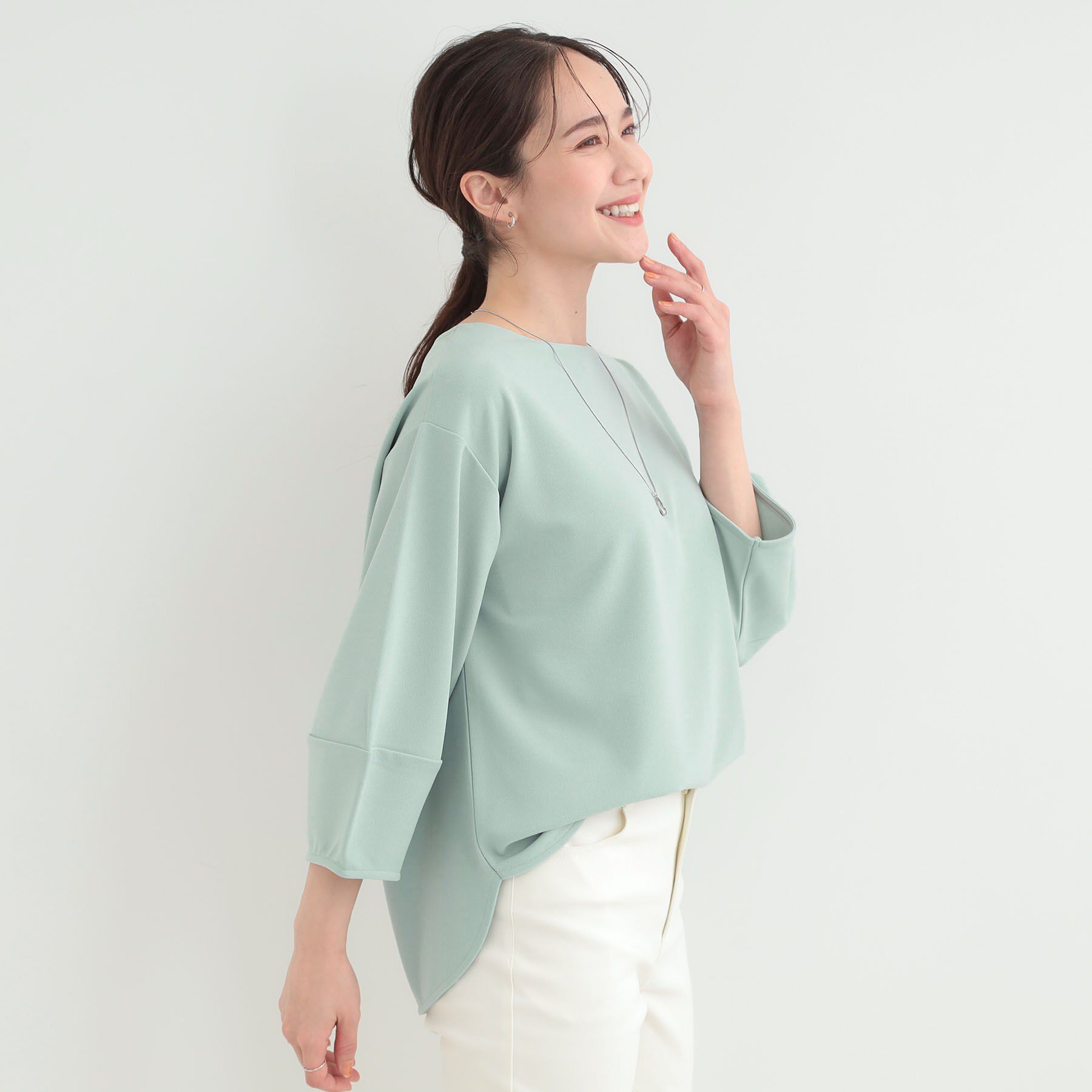 SHOO･LA･RUE「【2点セット/7分袖】ランタンスリーブで女性らしい インせず着られる ネックレス付きブラウス」|シャツ・ブラウス|