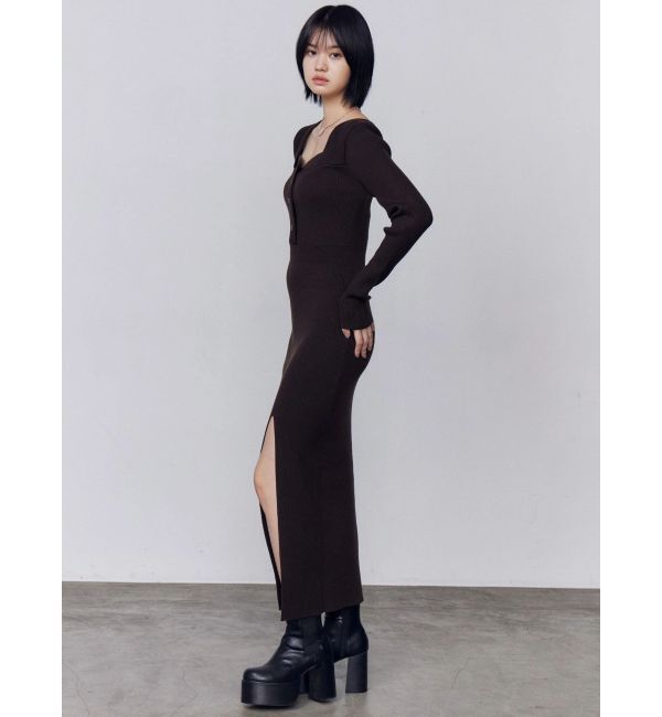 EMODA「フロントボタンリブニットワンピース」|ワンピース|