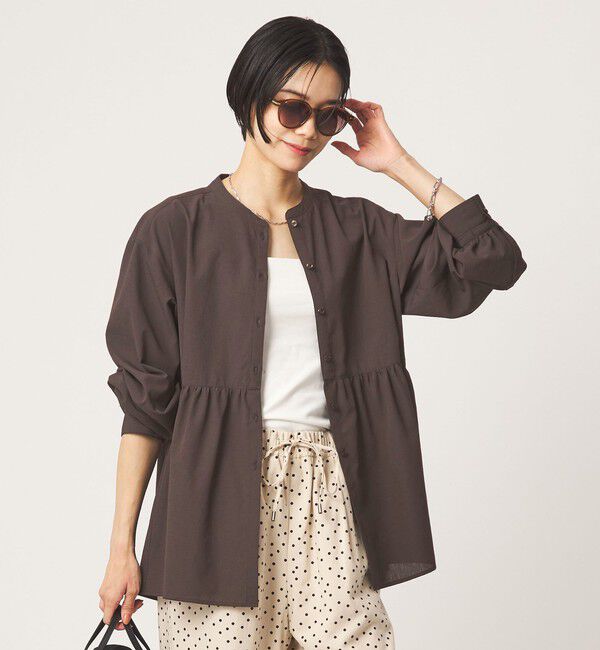 UNITED ARROWS green label relaxing「［size SHORTあり］ペプラム ブラウス マシンウォッシャブル 吸水速乾 通気性 UVカット」|シャツ・ブラウス|DK.BROWN