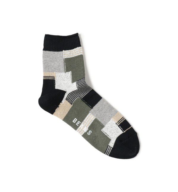 BEAMS「パッチワーク クォーター ソックス」|ソックス|BLACK
