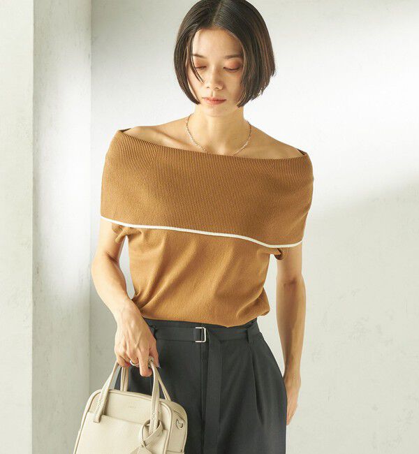 SHIPS for women「《予約》〈手洗い可能〉綿 ポリエステル 配色 2WAY 半袖 ニット」|ニット・セーター|