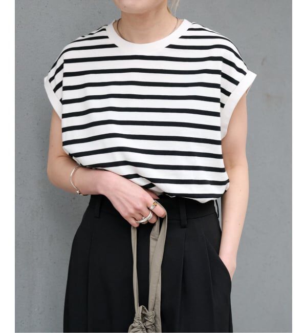 OUTDOOR PRODUCTS Usual Things「コットンボーダーワイドノースリTEE」|Tシャツ・カットソー|ブラック