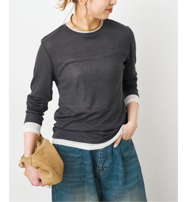 Spick and Span「シアーリブレイヤードプルオーバー」|Tシャツ・カットソー|グレー