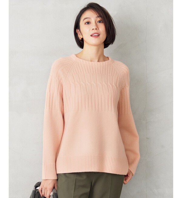 自由区「【洗える】ウールカシミヤブレンドケーブル ニット」|ニット・セーター|ピンク