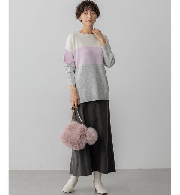 23区「【洗える】ウールカシミヤ カラーブロック チュニック ニット」|ニット・セーター|