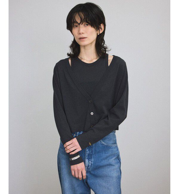 SALON adam et rope'「ハイツイストコットンVネックカーディガン」|カーディガン|