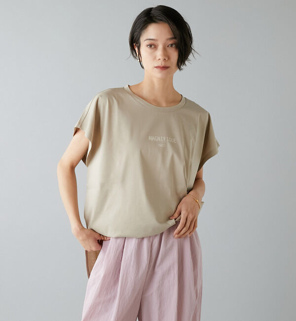 Liesse「フレンチスリーブプリントTシャツ」|Tシャツ・カットソー|ベージュ