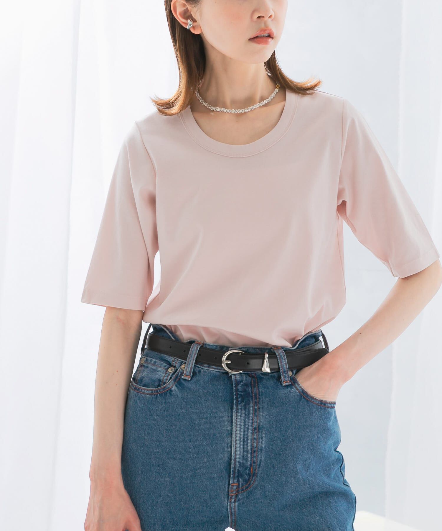 URBAN RESEARCH ROSSO「スーピマコットンUネックカットソー」|Tシャツ・カットソー|ピンク