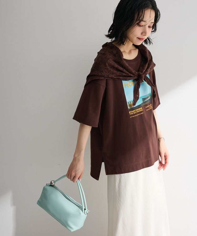 Green Parks「SET2点フォトTシャツ＋レーススカーフ」|Tシャツ・カットソー|Brown