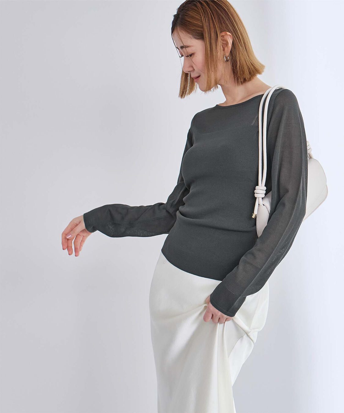 ur's「シアー切替ボートネックニット」|Tシャツ・カットソー|