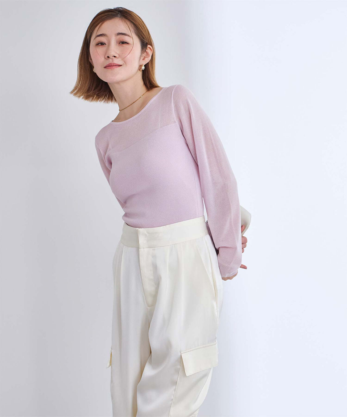 ur's「シアー切替ボートネックニット」|Tシャツ・カットソー|