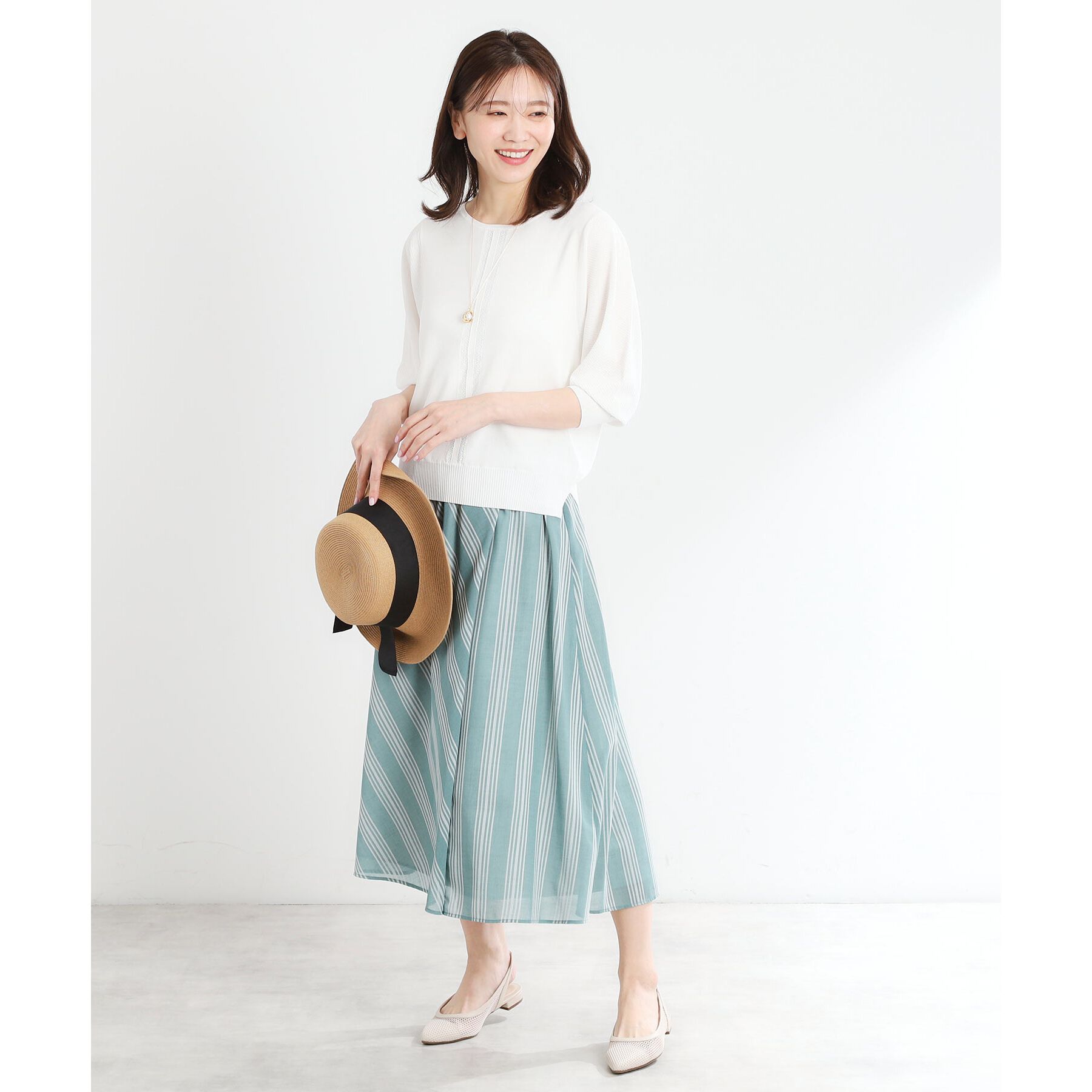 Reflect「【手洗い可】ストライプ柄シアースカート」|スカート|