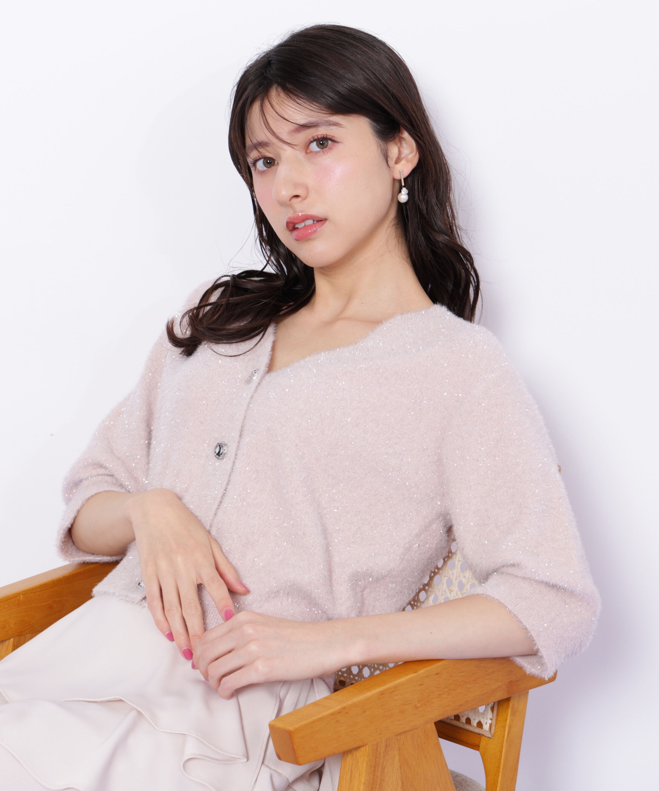  「ラメフェザー半袖カーディガン」|ニット・セーター|