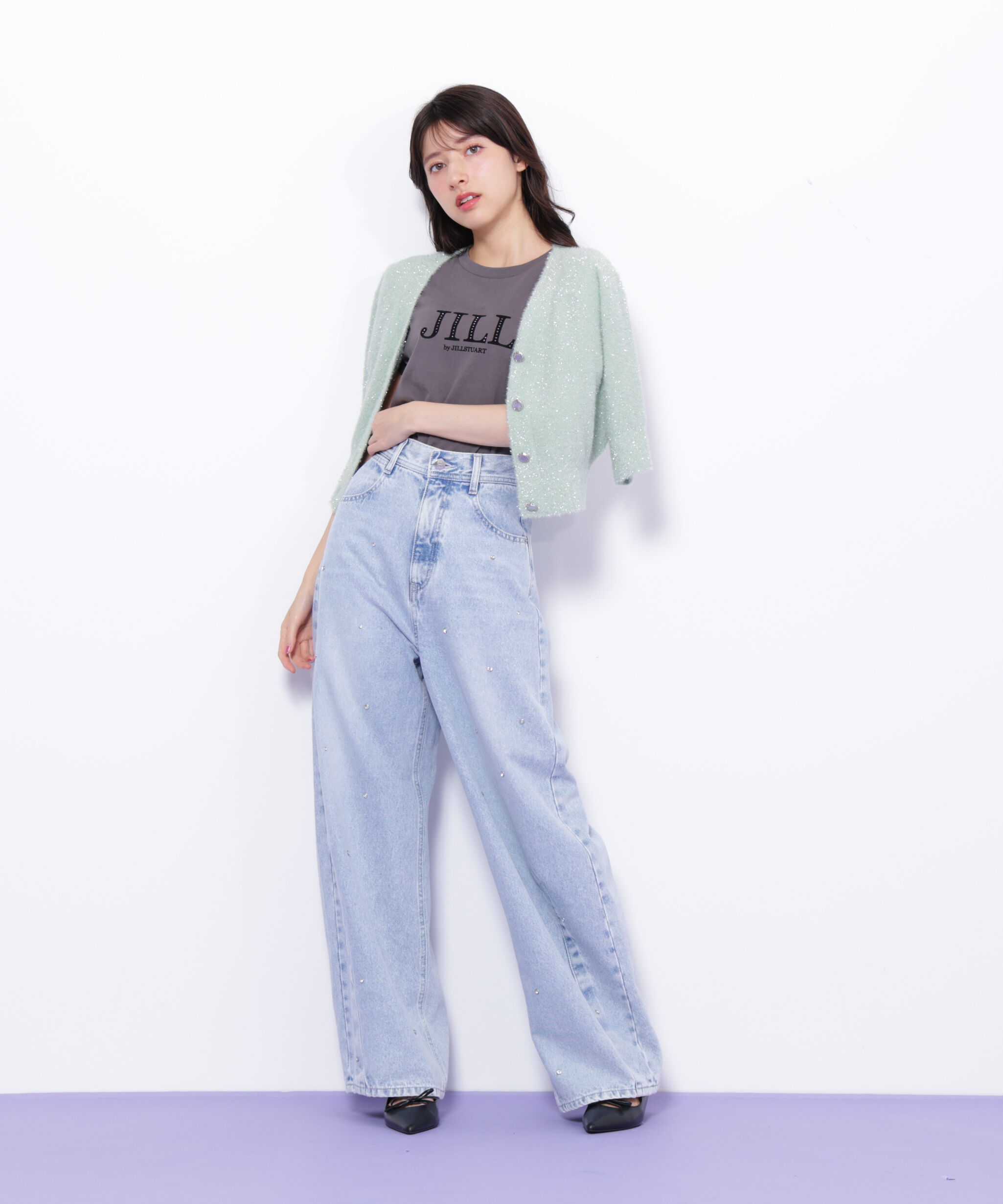  「ラメフェザー半袖カーディガン」|ニット・セーター|