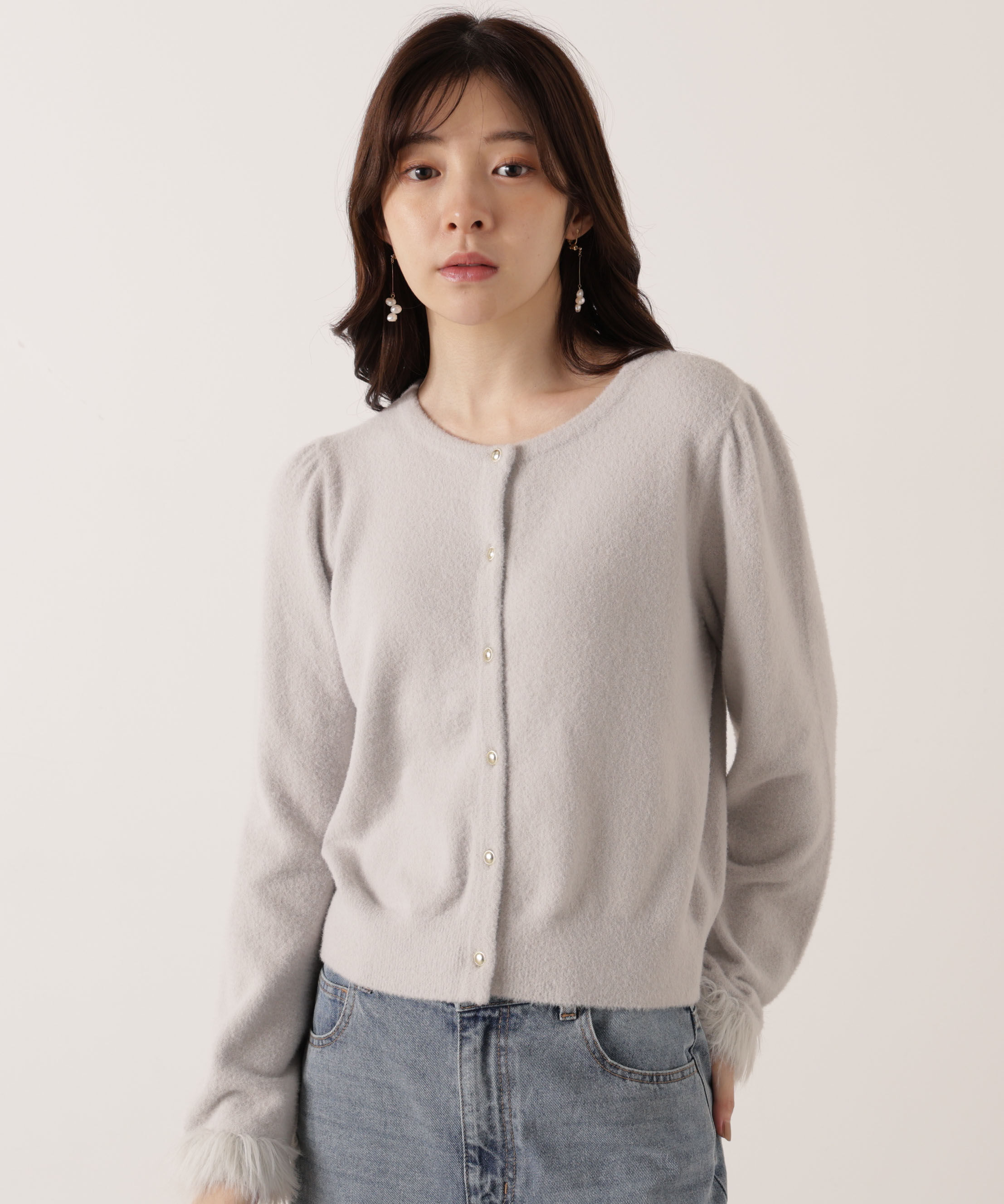 PROPORTION BODY DRESSING「部分フェザースリーブニットカーディガン 25AW」|カーディガン|