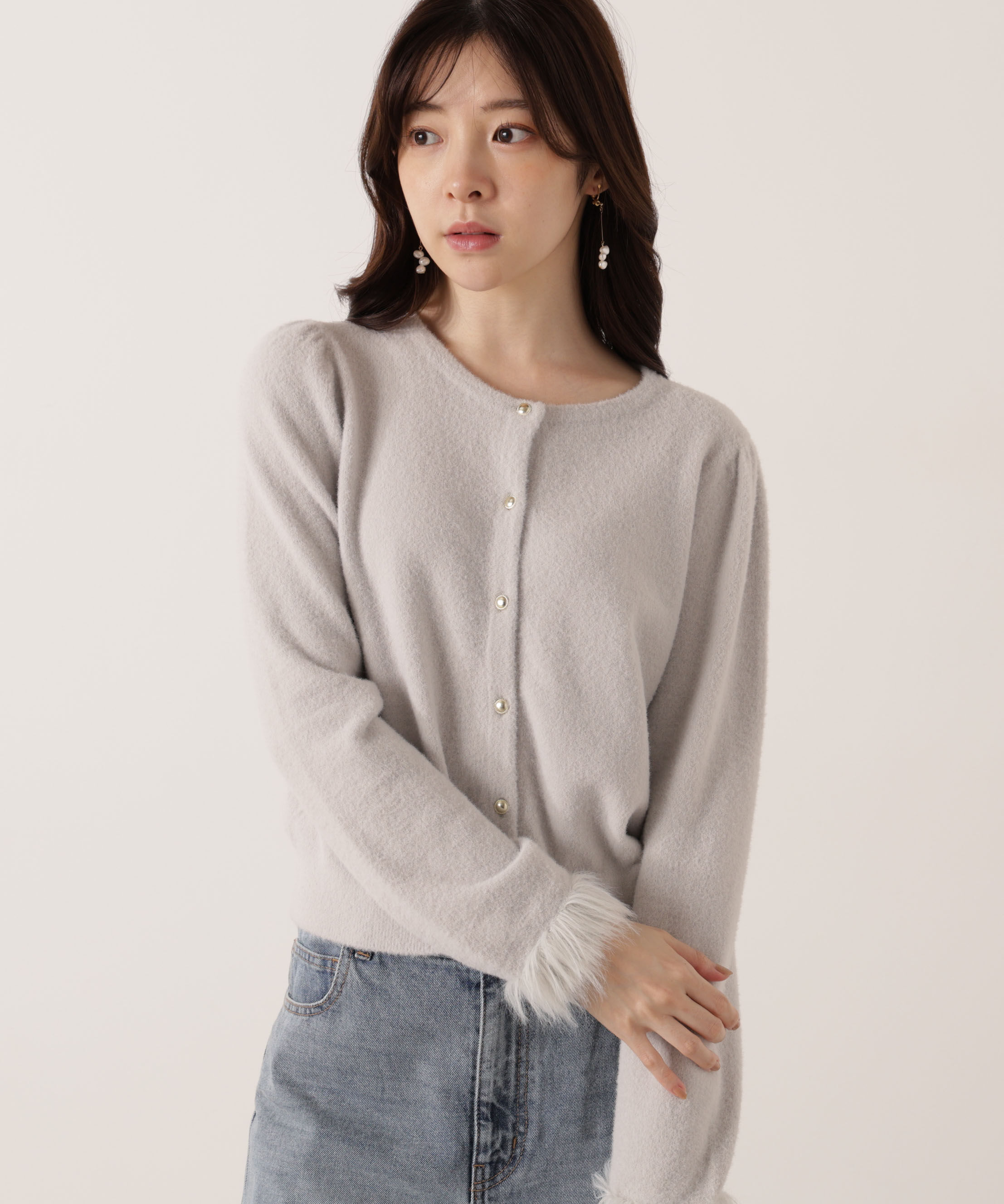 PROPORTION BODY DRESSING「部分フェザースリーブニットカーディガン 25AW」|カーディガン|