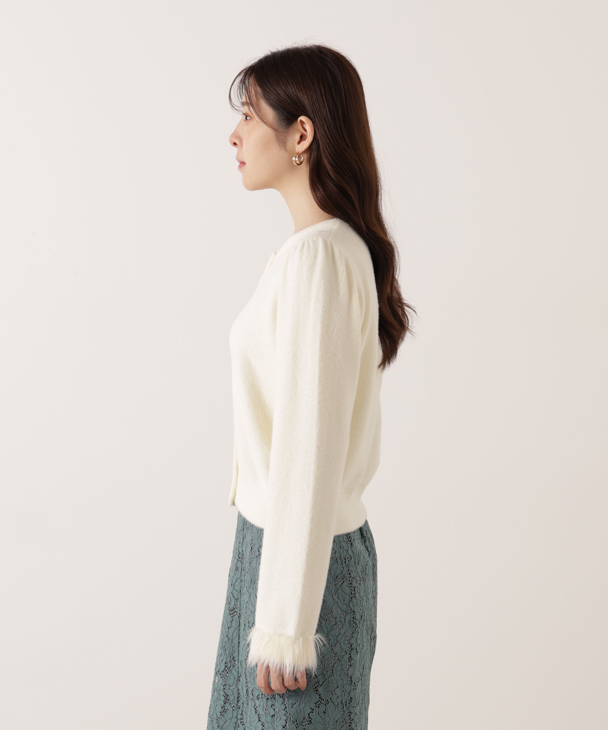 PROPORTION BODY DRESSING「部分フェザースリーブニットカーディガン 25AW」|カーディガン|