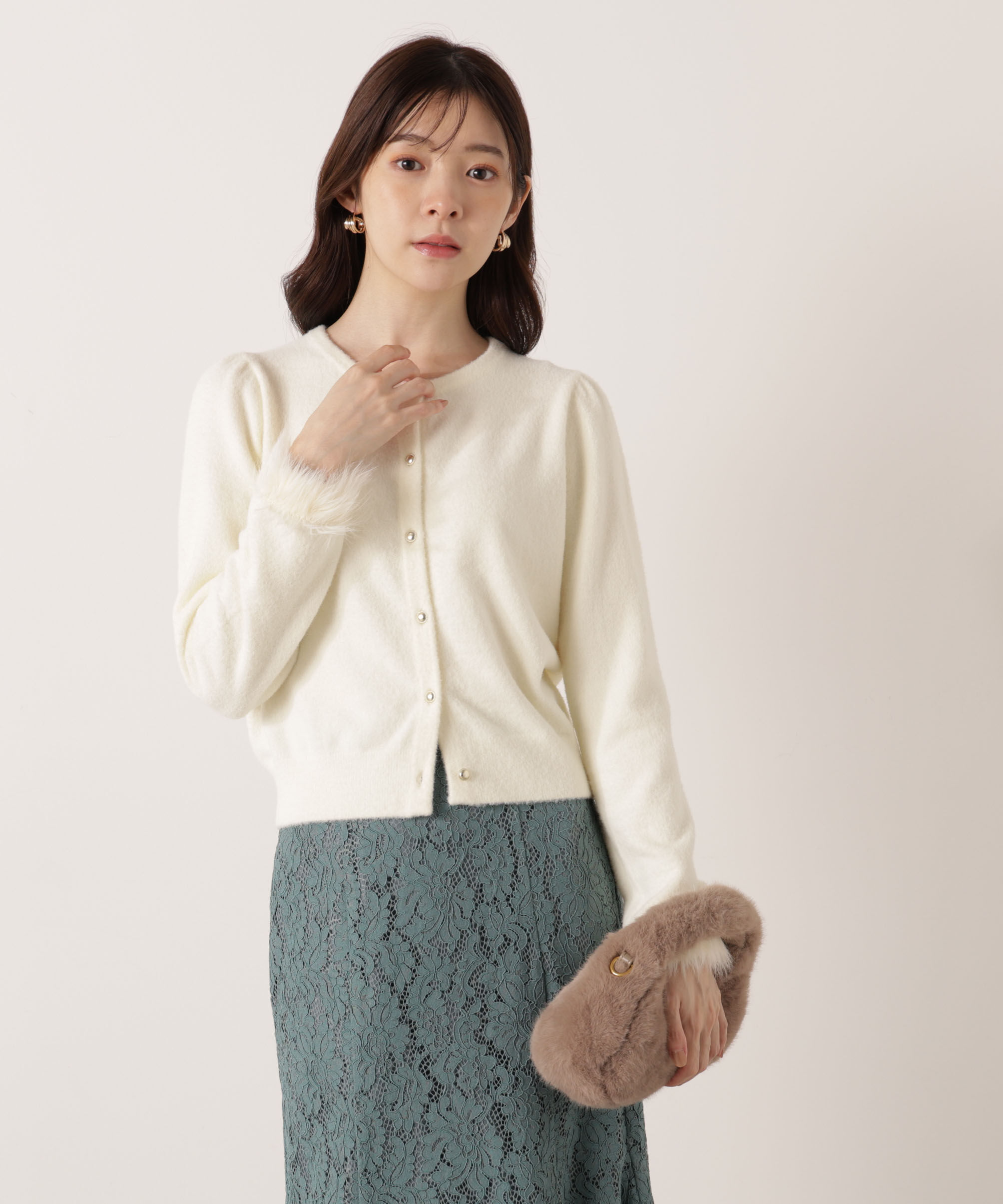 PROPORTION BODY DRESSING「部分フェザースリーブニットカーディガン 25AW」|カーディガン|