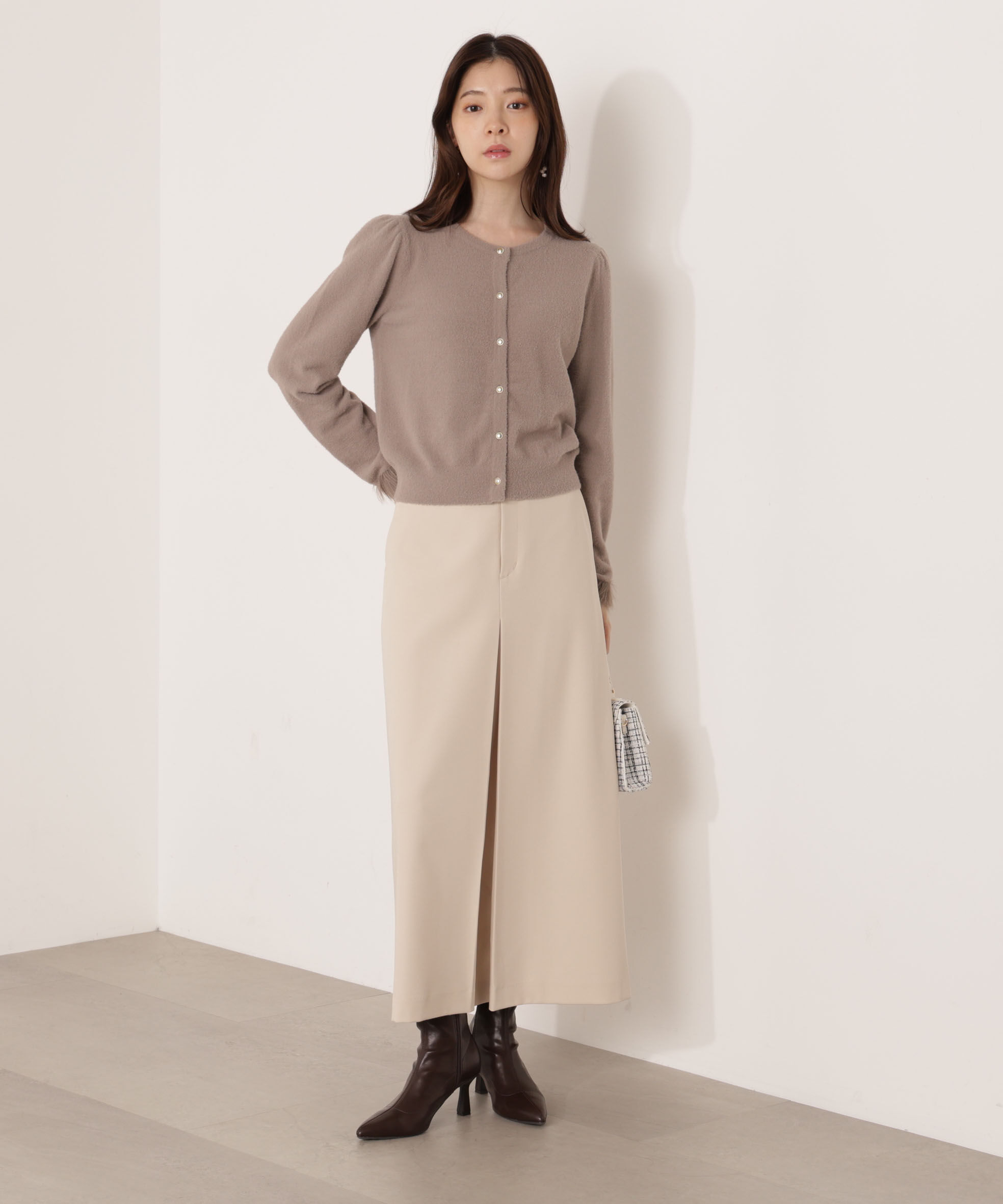 PROPORTION BODY DRESSING「部分フェザースリーブニットカーディガン 25AW」|カーディガン|