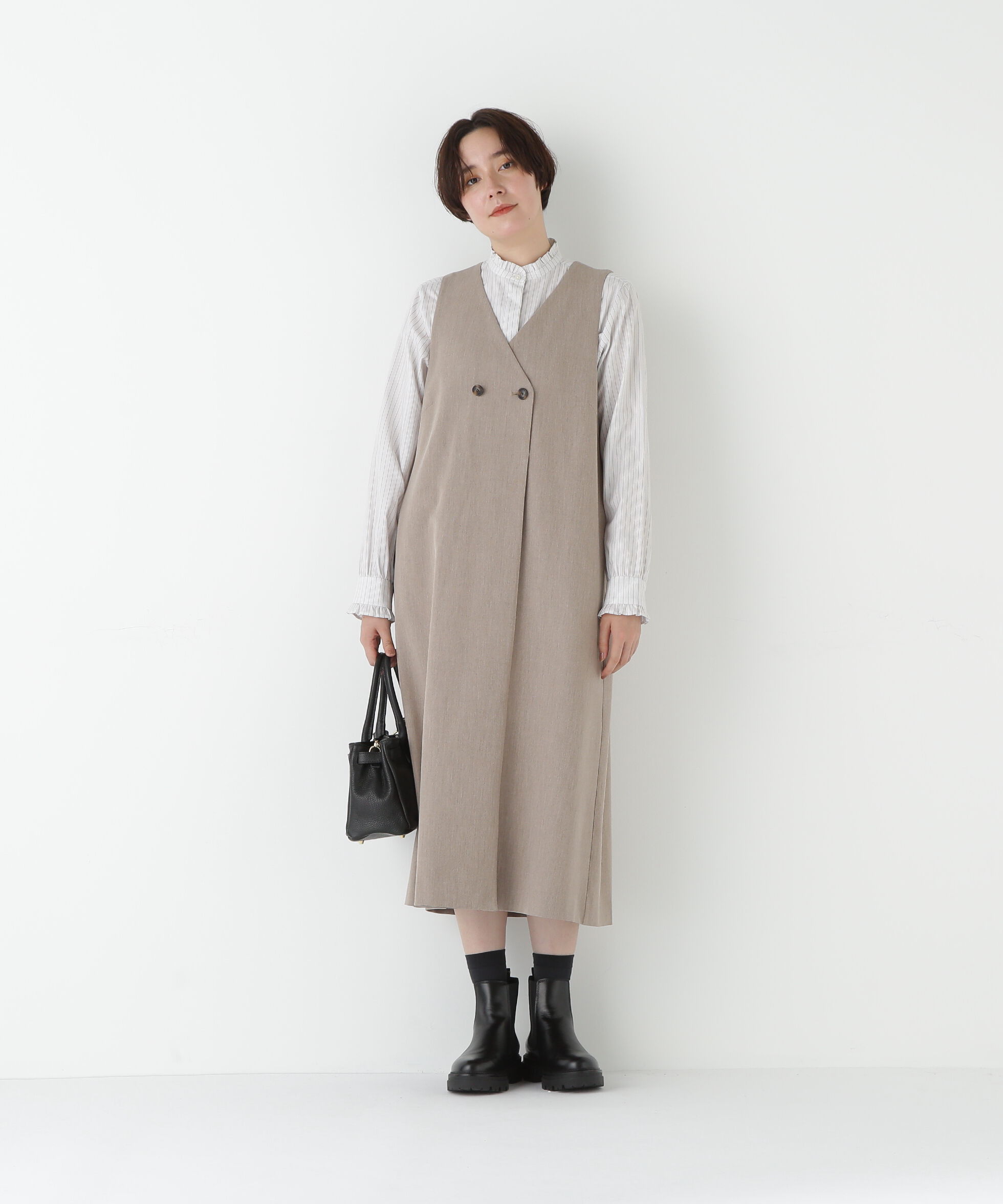  「◆ＴＲストレッチＶネックジャンスカ」|ワンピース|ベージュ