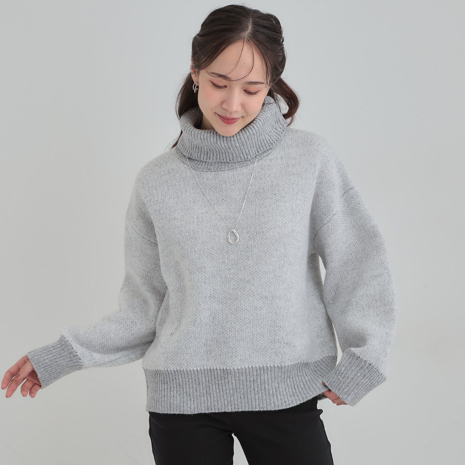 SHOO･LA･RUE「【S-LL/高レビュー】さりげないラメ感 配色ジャカード タートルネックニット」|ニット・セーター|