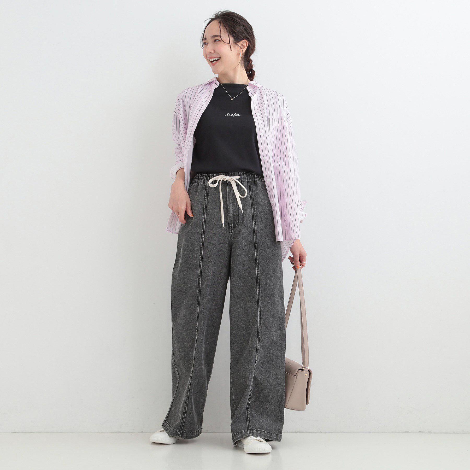 SHOO･LA･RUE「【S-LL】抜け感あるスタイルに ケミカルデニム イージーワイドパンツ」|デニム|