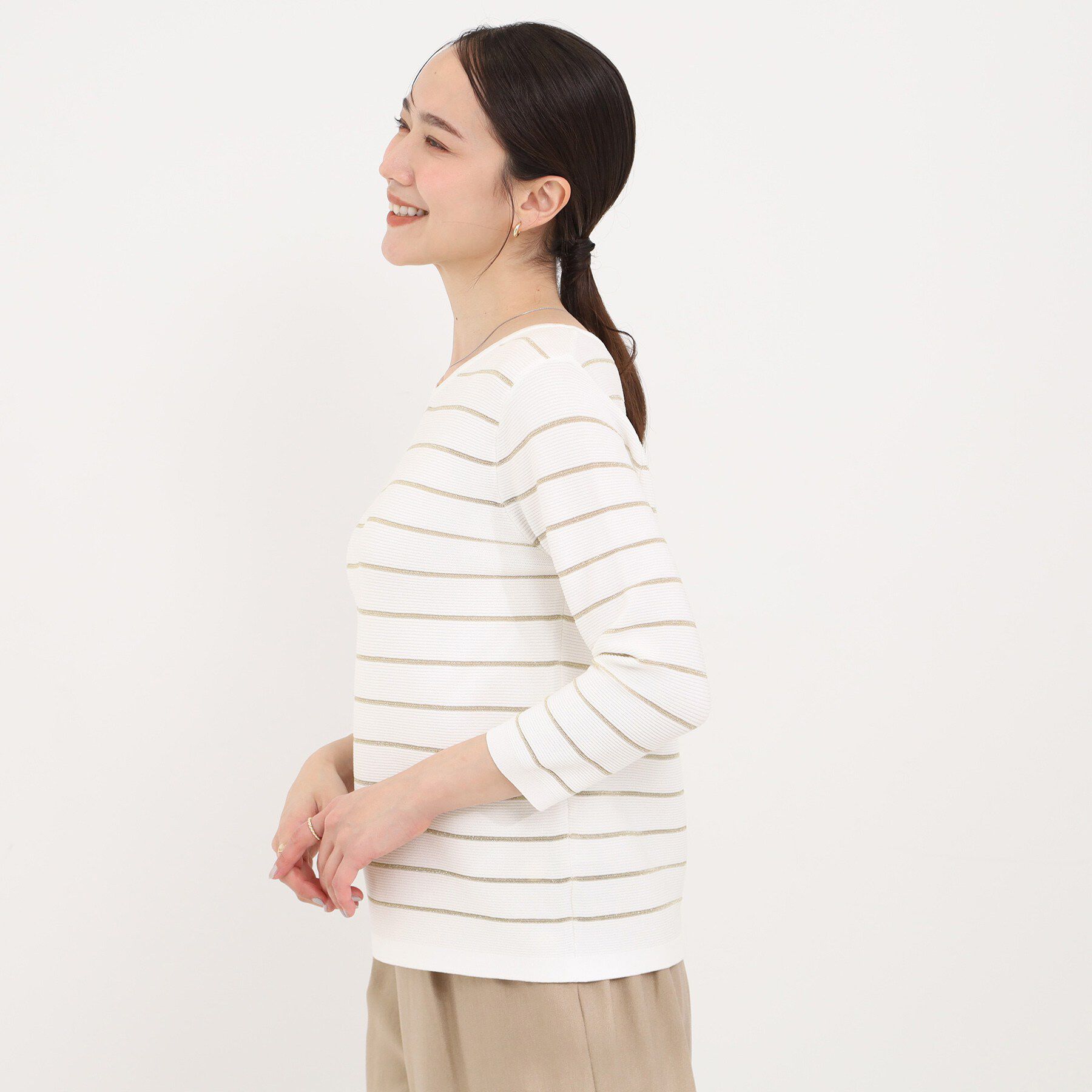 SHOO･LA･RUE「【洗濯機可/S-LL】さらっと着られる 8分袖Ⅴネックニット」|ニット・セーター|