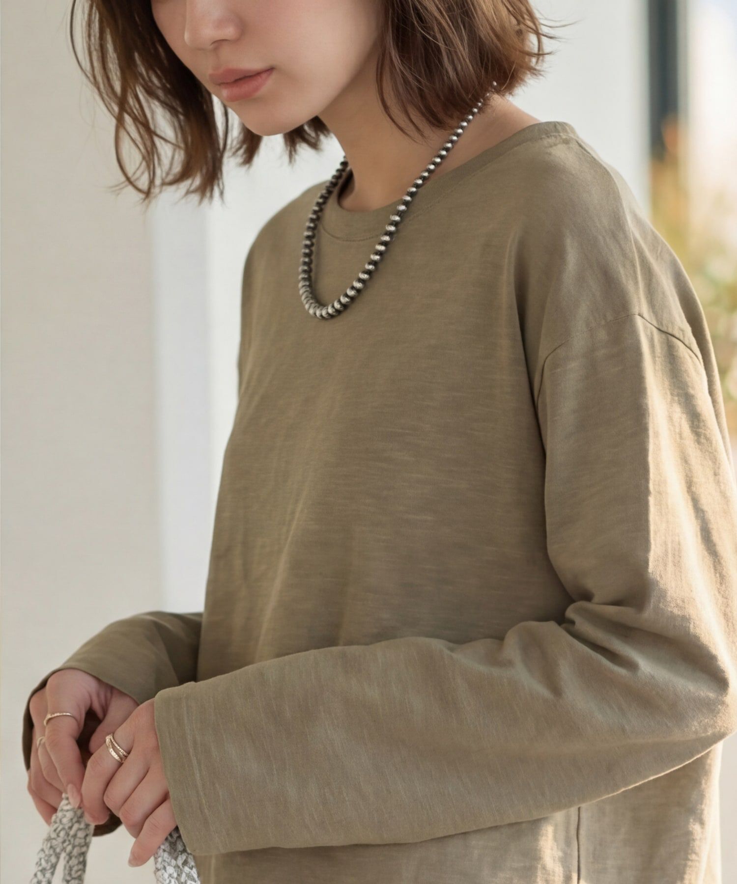 STYLE DELI「こなれたスラブ生地の下腹丈長袖Tシャツ」|Tシャツ・カットソー|