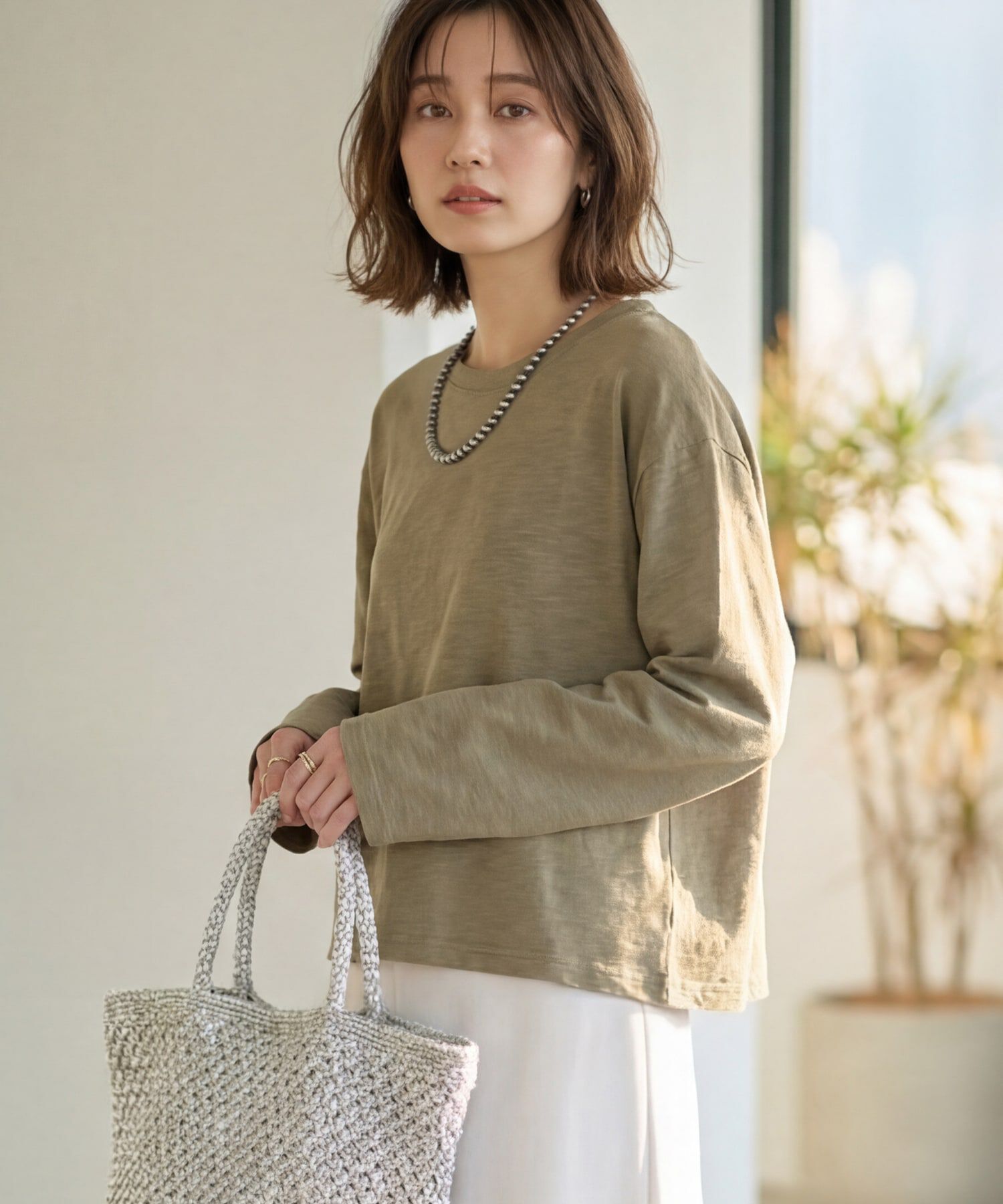 STYLE DELI「こなれたスラブ生地の下腹丈長袖Tシャツ」|Tシャツ・カットソー|