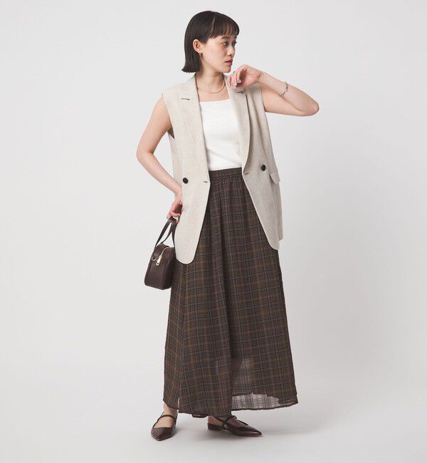 UNITED ARROWS green label relaxing「シアー チェック ロング スカート」|フレア|