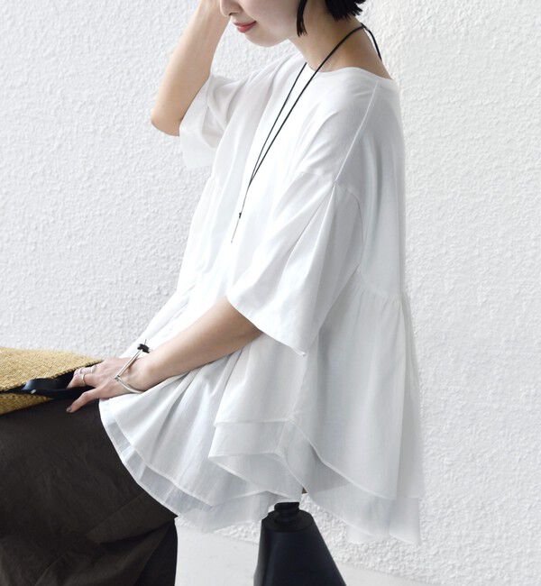 SHIPS for women「《予約》【WEB限定】〈手洗い可能〉ランダム ギャザー ドッキング TEE」|Tシャツ・カットソー|
