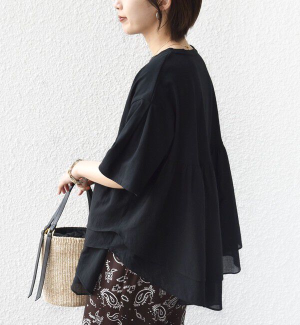 SHIPS for women「《予約》【WEB限定】〈手洗い可能〉ランダム ギャザー ドッキング TEE」|Tシャツ・カットソー|
