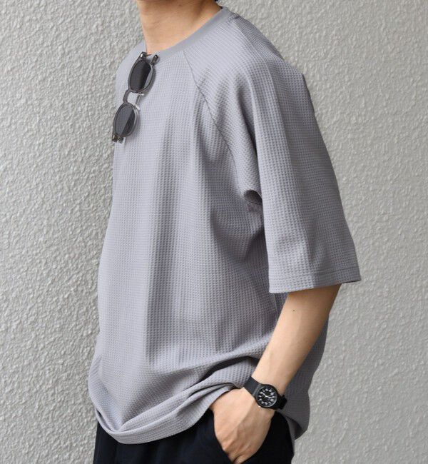 SHIPS any「【WEB限定】SHIPS any:〈UVカット〉SORONA(R) ワッフル ラグラン リラックス Tシャツ◆」|Tシャツ・カットソー|