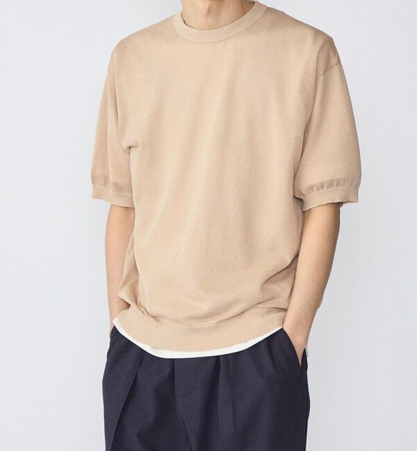 SHIPS「SHIPS: 〈手洗い可能〉和紙 クルーネック ニット Tシャツ」|Tシャツ・カットソー|ベージュ