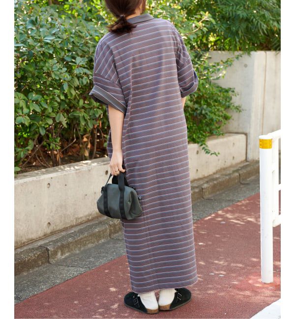 OUTDOOR PRODUCTS Usual Things「ボーダーポロシャツワイドワンピース」|ワンピース|