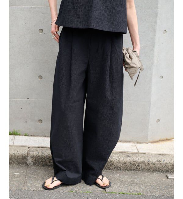 OUTDOOR PRODUCTS Usual Things「≪予約≫コットンサッカーベルテッドタックワイドパンツ」|スラックス|