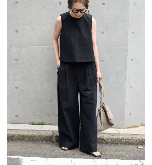 OUTDOOR PRODUCTS Usual Things「≪予約≫コットンサッカーベルテッドタックワイドパンツ」|スラックス|