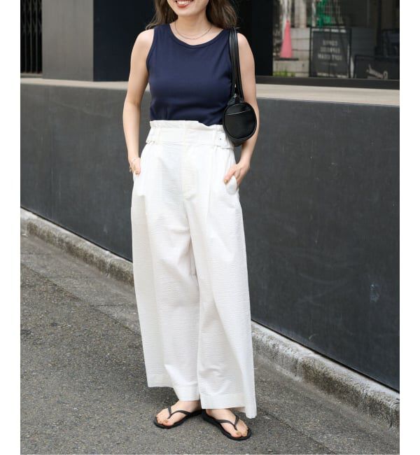OUTDOOR PRODUCTS Usual Things「≪予約≫コットンサッカーベルテッドタックワイドパンツ」|スラックス|